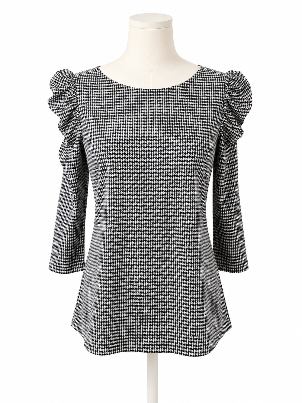 Anthropologie W5 Black White Houndstooth Puff Sleeve Blouse Women’s Small